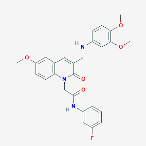 molecular formula C27H26FN3O5 B2948775 2-(3-{[(3,4-dimethoxyphenyl)amino]methyl}-6-methoxy-2-oxo-1,2-dihydroquinolin-1-yl)-N-(3-fluorophenyl)acetamide CAS No. 894563-27-0