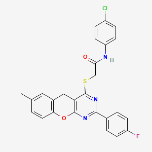 molecular formula C26H19ClFN3O2S B2948785 N-(4-chlorophenyl)-2-{[2-(4-fluorophenyl)-7-methyl-5H-chromeno[2,3-d]pyrimidin-4-yl]sulfanyl}acetamide CAS No. 866729-86-4