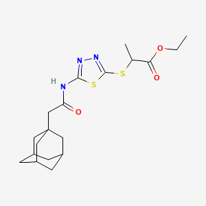 molecular formula C19H27N3O3S2 B2948796 ethyl 2-({5-[2-(adamantan-1-yl)acetamido]-1,3,4-thiadiazol-2-yl}sulfanyl)propanoate CAS No. 391875-00-6