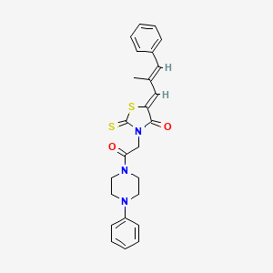 molecular formula C25H25N3O2S2 B2948843 (5Z)-5-[(2E)-2-METHYL-3-PHENYLPROP-2-EN-1-YLIDENE]-3-[2-OXO-2-(4-PHENYLPIPERAZIN-1-YL)ETHYL]-2-SULFANYLIDENE-1,3-THIAZOLIDIN-4-ONE CAS No. 1164545-37-2