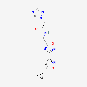 molecular formula C13H13N7O3 B2948844 N-((3-(5-cyclopropylisoxazol-3-yl)-1,2,4-oxadiazol-5-yl)methyl)-2-(1H-1,2,4-triazol-1-yl)acetamide CAS No. 1903607-76-0