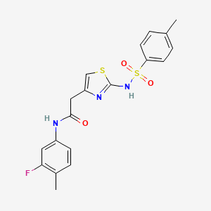 molecular formula C19H18FN3O3S2 B2948866 N-(3-fluoro-4-methylphenyl)-2-(2-(4-methylphenylsulfonamido)thiazol-4-yl)acetamide CAS No. 921993-70-6