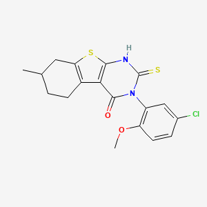 molecular formula C18H17ClN2O2S2 B2948867 4-(5-Chloro-2-methoxyphenyl)-11-methyl-5-sulfanyl-8-thia-4,6-diazatricyclo[7.4.0.0,2,7]trideca-1(9),2(7),5-trien-3-one CAS No. 721418-55-9