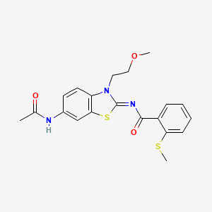 molecular formula C20H21N3O3S2 B2948873 (E)-N-(6-acetamido-3-(2-methoxyethyl)benzo[d]thiazol-2(3H)-ylidene)-2-(methylthio)benzamide CAS No. 896352-95-7
