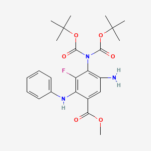 molecular formula C24H30FN3O6 B2948957 Methyl 5-amino-4-{bis[(tert-butoxy)carbonyl]amino}-3-fluoro-2-(phenylamino)benzoate CAS No. 1797731-73-7