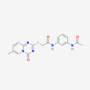 molecular formula C18H17N5O3S B2948963 N-(3-acetamidophenyl)-2-({7-methyl-4-oxo-4H-pyrido[1,2-a][1,3,5]triazin-2-yl}sulfanyl)acetamide CAS No. 896320-92-6