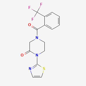 molecular formula C15H12F3N3O2S B2949008 1-(1,3-Thiazol-2-yl)-4-[2-(trifluoromethyl)benzoyl]piperazin-2-one CAS No. 2320889-25-4