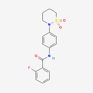 molecular formula C17H17FN2O3S B2949076 N-[4-(1,1-dioxo-1lambda6,2-thiazinan-2-yl)phenyl]-2-fluorobenzamide CAS No. 899731-56-7