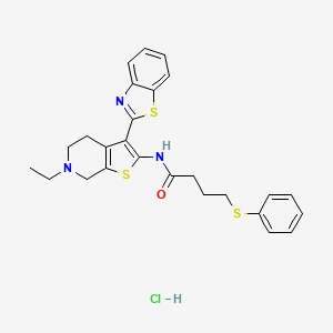 molecular formula C26H28ClN3OS3 B2949085 N-(3-(benzo[d]thiazol-2-yl)-6-ethyl-4,5,6,7-tetrahydrothieno[2,3-c]pyridin-2-yl)-4-(phenylthio)butanamide hydrochloride CAS No. 1329847-98-4