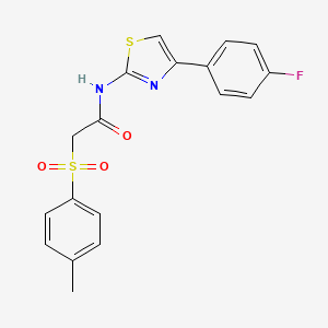 molecular formula C18H15FN2O3S2 B2949171 N-[4-(4-fluorophenyl)-1,3-thiazol-2-yl]-2-(4-methylbenzenesulfonyl)acetamide CAS No. 892032-43-8