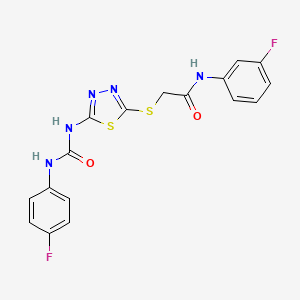molecular formula C17H13F2N5O2S2 B2949204 N-(3-fluorophenyl)-2-((5-(3-(4-fluorophenyl)ureido)-1,3,4-thiadiazol-2-yl)thio)acetamide CAS No. 886938-15-4