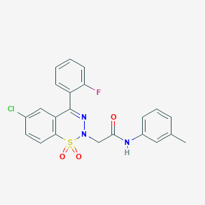 molecular formula C22H17ClFN3O3S B2949253 2-(6-chloro-4-(2-fluorophenyl)-1,1-dioxido-2H-benzo[e][1,2,3]thiadiazin-2-yl)-N-(m-tolyl)acetamide CAS No. 1031669-99-4