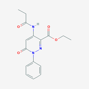molecular formula C16H17N3O4 B2949257 ethyl 6-oxo-1-phenyl-4-propanamido-1,6-dihydropyridazine-3-carboxylate CAS No. 946312-72-7