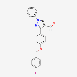 molecular formula C23H17FN2O2 B2949281 3-{4-[(4-fluorophenyl)methoxy]phenyl}-1-phenylpyrazole-4-carbaldehyde CAS No. 1234692-23-9