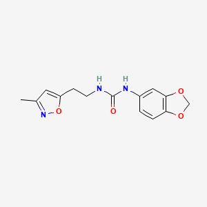molecular formula C14H15N3O4 B2949303 1-(Benzo[d][1,3]dioxol-5-yl)-3-(2-(3-methylisoxazol-5-yl)ethyl)urea CAS No. 1396685-11-2