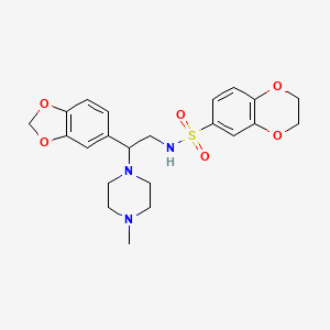 molecular formula C22H27N3O6S B2949331 N-(2-(benzo[d][1,3]dioxol-5-yl)-2-(4-methylpiperazin-1-yl)ethyl)-2,3-dihydrobenzo[b][1,4]dioxine-6-sulfonamide CAS No. 896260-75-6