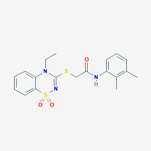 molecular formula C19H21N3O3S2 B2949333 N-(2,3-dimethylphenyl)-2-((4-ethyl-1,1-dioxido-4H-benzo[e][1,2,4]thiadiazin-3-yl)thio)acetamide CAS No. 1031976-79-0