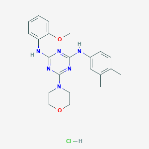 molecular formula C22H27ClN6O2 B2949350 N2-(3,4-DIMETHYLPHENYL)-N4-(2-METHOXYPHENYL)-6-(MORPHOLIN-4-YL)-1,3,5-TRIAZINE-2,4-DIAMINE HYDROCHLORIDE CAS No. 1179443-00-5