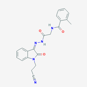 molecular formula C21H19N5O3 B294937 N-[2-[(2Z)-2-[1-(2-cyanoethyl)-2-oxoindol-3-ylidene]hydrazinyl]-2-oxoethyl]-2-methylbenzamide 