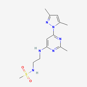 molecular formula C13H20N6O2S B2949473 N-(2-((6-(3,5-dimethyl-1H-pyrazol-1-yl)-2-methylpyrimidin-4-yl)amino)ethyl)methanesulfonamide CAS No. 1172373-39-5