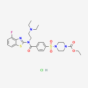 molecular formula C27H35ClFN5O5S2 B2949514 Ethyl 4-((4-((2-(diethylamino)ethyl)(4-fluorobenzo[d]thiazol-2-yl)carbamoyl)phenyl)sulfonyl)piperazine-1-carboxylate hydrochloride CAS No. 1321768-36-8