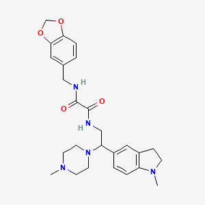 molecular formula C26H33N5O4 B2949533 N1-(benzo[d][1,3]dioxol-5-ylmethyl)-N2-(2-(1-methylindolin-5-yl)-2-(4-methylpiperazin-1-yl)ethyl)oxalamide CAS No. 922015-76-7