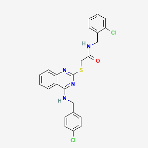 molecular formula C24H20Cl2N4OS B2949566 N-[(2-chlorophenyl)methyl]-2-[(4-{[(4-chlorophenyl)methyl]amino}quinazolin-2-yl)sulfanyl]acetamide CAS No. 422532-21-6