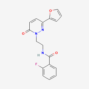 molecular formula C17H14FN3O3 B2949600 2-fluoro-N-(2-(3-(furan-2-yl)-6-oxopyridazin-1(6H)-yl)ethyl)benzamide CAS No. 946211-68-3