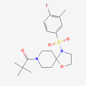 molecular formula C19H27FN2O4S B2949602 1-[4-(4-Fluoro-3-methylbenzenesulfonyl)-1-oxa-4,8-diazaspiro[4.5]decan-8-yl]-2,2-dimethylpropan-1-one CAS No. 946262-28-8