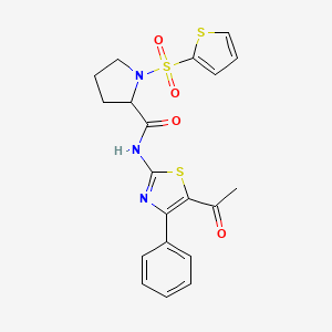 molecular formula C20H19N3O4S3 B2949624 N-(5-acetyl-4-phenylthiazol-2-yl)-1-(thiophen-2-ylsulfonyl)pyrrolidine-2-carboxamide CAS No. 1097191-01-9