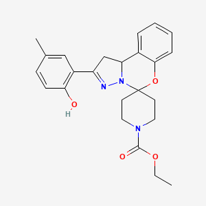 molecular formula C24H27N3O4 B2949628 Ethyl 2-(2-hydroxy-5-methylphenyl)-1,10b-dihydrospiro[benzo[e]pyrazolo[1,5-c][1,3]oxazine-5,4'-piperidine]-1'-carboxylate CAS No. 899983-65-4