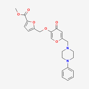 molecular formula C23H24N2O6 B2949634 methyl 5-[({4-oxo-6-[(4-phenylpiperazin-1-yl)methyl]-4H-pyran-3-yl}oxy)methyl]furan-2-carboxylate CAS No. 898456-92-3