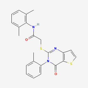 molecular formula C23H21N3O2S2 B2949682 N-(2,6-dimethylphenyl)-2-{[3-(2-methylphenyl)-4-oxo-3,4-dihydrothieno[3,2-d]pyrimidin-2-yl]sulfanyl}acetamide CAS No. 1291852-54-4