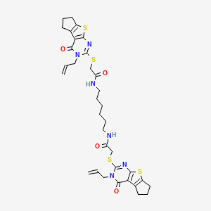 molecular formula C34H40N6O4S4 B2949742 N,N'-(hexane-1,6-diyl)bis(2-((3-allyl-4-oxo-4,5,6,7-tetrahydro-3H-cyclopenta[4,5]thieno[2,3-d]pyrimidin-2-yl)thio)acetamide) CAS No. 356569-71-6