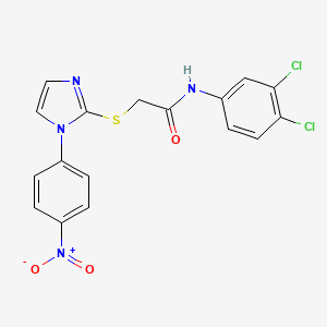 molecular formula C17H12Cl2N4O3S B2949771 N-(3,4-dichlorophenyl)-2-((1-(4-nitrophenyl)-1H-imidazol-2-yl)thio)acetamide CAS No. 851079-79-3