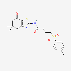molecular formula C20H24N2O4S2 B2949809 N-(5,5-dimethyl-7-oxo-4,5,6,7-tetrahydrobenzo[d]thiazol-2-yl)-4-tosylbutanamide CAS No. 899961-15-0