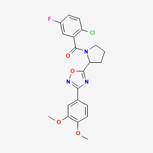 molecular formula C21H19ClFN3O4 B2949816 5-[1-(2-Chloro-5-fluorobenzoyl)pyrrolidin-2-yl]-3-(3,4-dimethoxyphenyl)-1,2,4-oxadiazole CAS No. 1798454-40-6