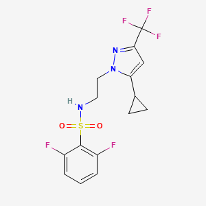 molecular formula C15H14F5N3O2S B2949891 N-(2-(5-cyclopropyl-3-(trifluoromethyl)-1H-pyrazol-1-yl)ethyl)-2,6-difluorobenzenesulfonamide CAS No. 1797977-38-8