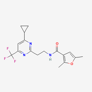 molecular formula C17H18F3N3O2 B2949903 N-(2-(4-cyclopropyl-6-(trifluoromethyl)pyrimidin-2-yl)ethyl)-2,5-dimethylfuran-3-carboxamide CAS No. 1396813-79-8