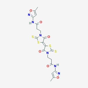 molecular formula C20H18N6O6S4 B2949925 N-(5-METHYL-1,2-OXAZOL-3-YL)-3-{5-[(5E)-3-{2-[(5-METHYL-1,2-OXAZOL-3-YL)CARBAMOYL]ETHYL}-4-OXO-2-SULFANYLIDENE-1,3-THIAZOLIDIN-5-YLIDENE]-4-OXO-2-SULFANYLIDENE-1,3-THIAZOLIDIN-3-YL}PROPANAMIDE CAS No. 394229-01-7