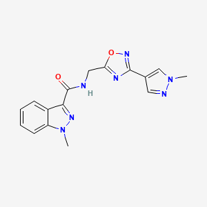 molecular formula C16H15N7O2 B2949932 1-methyl-N-((3-(1-methyl-1H-pyrazol-4-yl)-1,2,4-oxadiazol-5-yl)methyl)-1H-indazole-3-carboxamide CAS No. 2034384-80-8