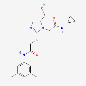 molecular formula C19H24N4O3S B2949939 2-({1-[(cyclopropylcarbamoyl)methyl]-5-(hydroxymethyl)-1H-imidazol-2-yl}sulfanyl)-N-(3,5-dimethylphenyl)acetamide CAS No. 923173-55-1