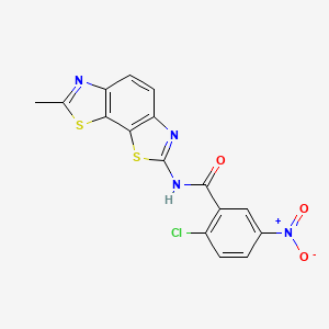 molecular formula C16H9ClN4O3S2 B2949954 2-chloro-N-{11-methyl-3,12-dithia-5,10-diazatricyclo[7.3.0.0^{2,6}]dodeca-1(9),2(6),4,7,10-pentaen-4-yl}-5-nitrobenzamide CAS No. 391218-04-5