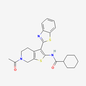 molecular formula C23H25N3O2S2 B2950021 N-[6-acetyl-3-(1,3-benzothiazol-2-yl)-4H,5H,6H,7H-thieno[2,3-c]pyridin-2-yl]cyclohexanecarboxamide CAS No. 864859-58-5