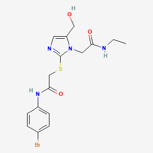 molecular formula C16H19BrN4O3S B2950055 N-(4-bromophenyl)-2-({1-[(ethylcarbamoyl)methyl]-5-(hydroxymethyl)-1H-imidazol-2-yl}sulfanyl)acetamide CAS No. 923245-45-8