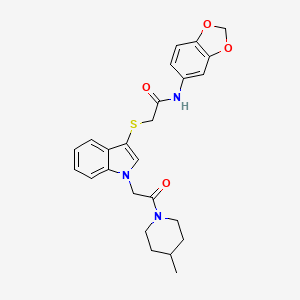molecular formula C25H27N3O4S B2950058 N-(2H-1,3-benzodioxol-5-yl)-2-({1-[2-(4-methylpiperidin-1-yl)-2-oxoethyl]-1H-indol-3-yl}sulfanyl)acetamide CAS No. 878056-54-3