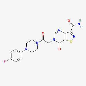 molecular formula C18H17FN6O3S B2950083 6-(2-(4-(4-Fluorophenyl)piperazin-1-yl)-2-oxoethyl)-7-oxo-6,7-dihydroisothiazolo[4,5-d]pyrimidine-3-carboxamide CAS No. 1251681-98-7