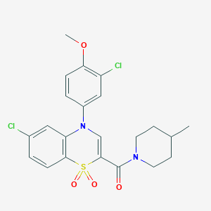 molecular formula C22H22Cl2N2O4S B2950085 [6-chloro-4-(3-chloro-4-methoxyphenyl)-1,1-dioxido-4H-1,4-benzothiazin-2-yl](4-methylpiperidin-1-yl)methanone CAS No. 1251614-66-0