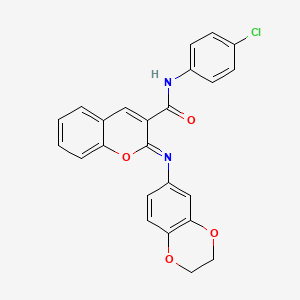 molecular formula C24H17ClN2O4 B2950090 (2Z)-N-(4-chlorophenyl)-2-(2,3-dihydro-1,4-benzodioxin-6-ylimino)-2H-chromene-3-carboxamide CAS No. 1327196-75-7