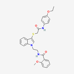 molecular formula C28H29N3O4S B2950112 N-{2-[3-({[(4-ethoxyphenyl)carbamoyl]methyl}sulfanyl)-1H-indol-1-yl]ethyl}-2-methoxybenzamide CAS No. 443332-82-9